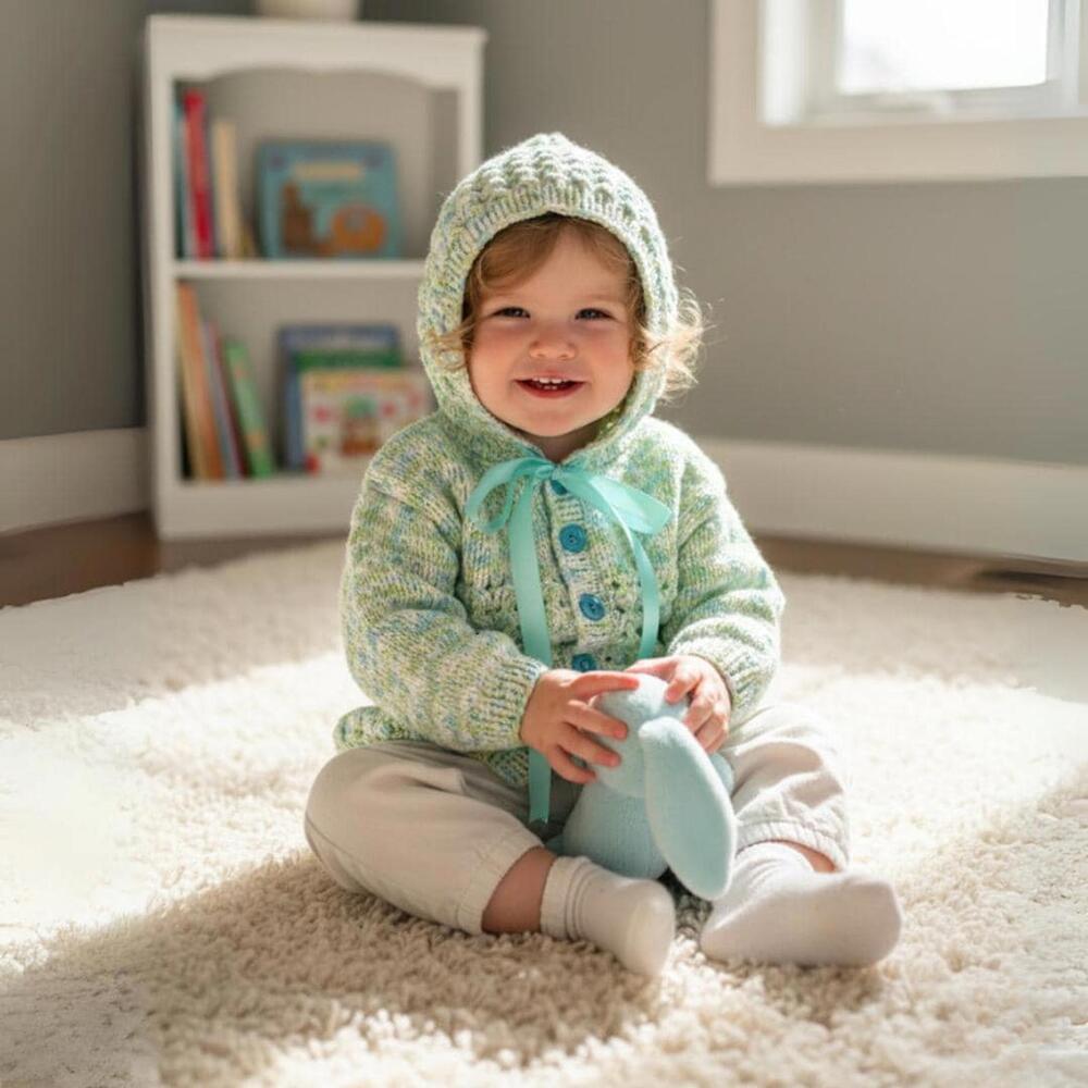 Teal Knit Baby Sweater and Bonnet Set Handmade